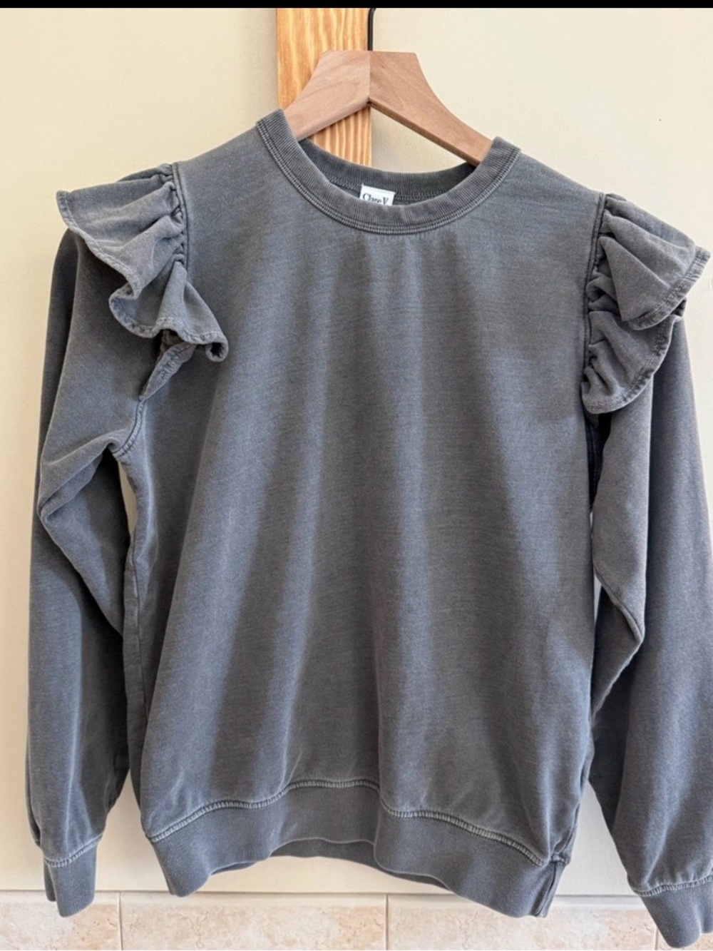 Clare V Ruffle Sleeve Sweatshirt - Faded Gray Original $165